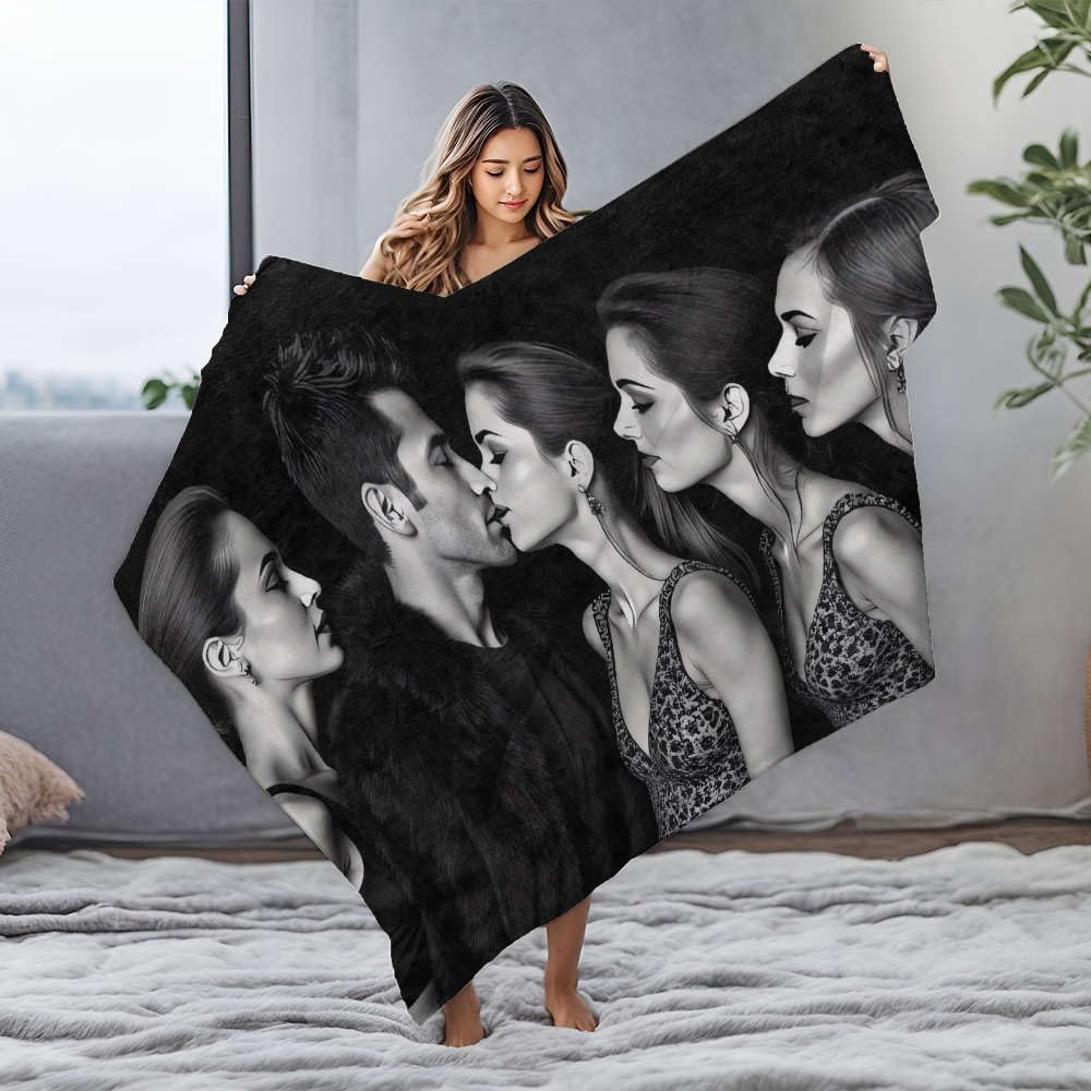 Couverture flanelle chaude jeté de lit anti-froid grand plaid 150x200 motif noir et blanc