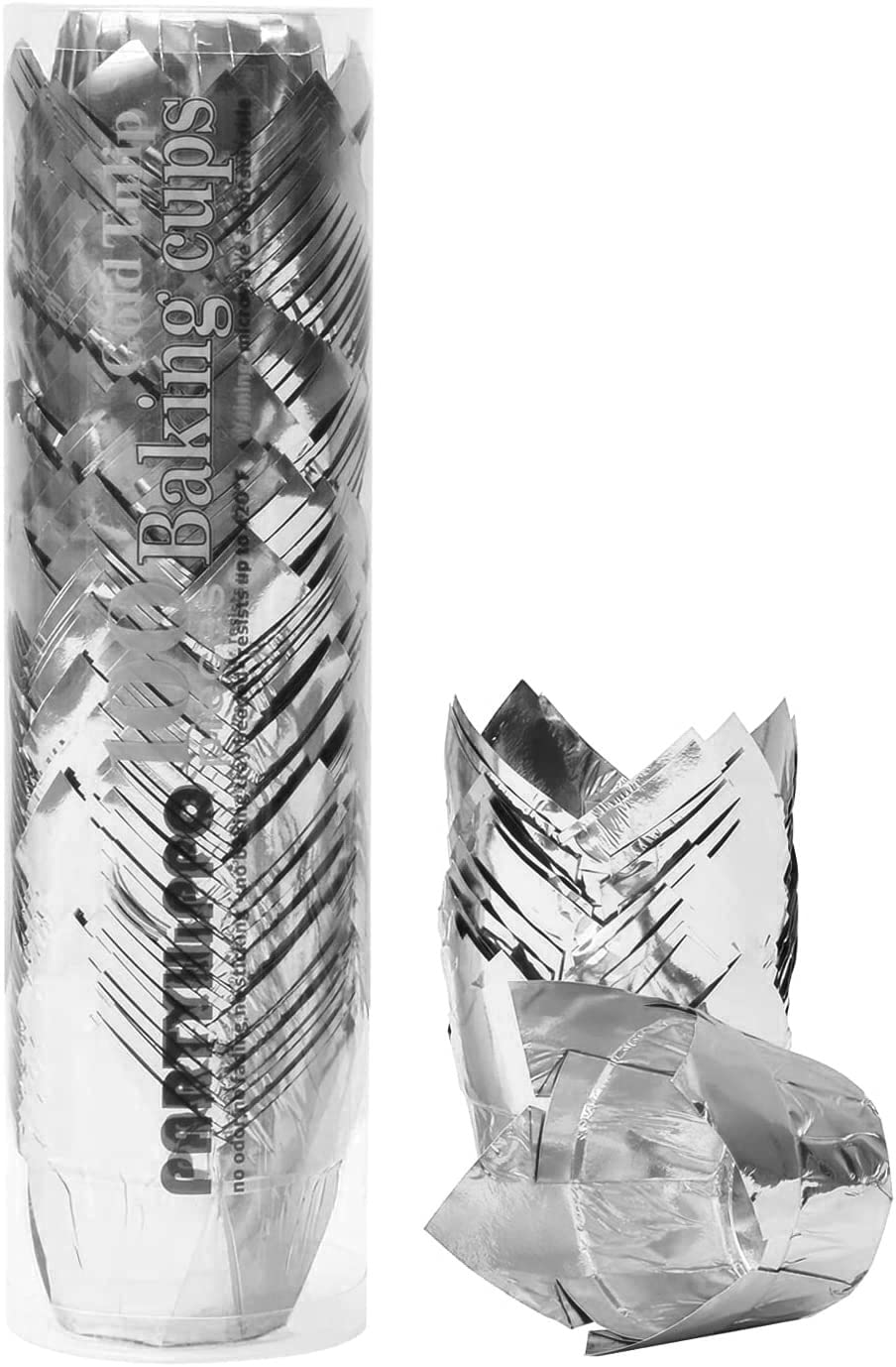 Party Hippo Gold Tulip Cupcake Liners 100 Pcs Baking Paper Cups Holders Greaseproof Muffin Cases Wrappers for Wedding Birthday Party Baby Shower (Silver)