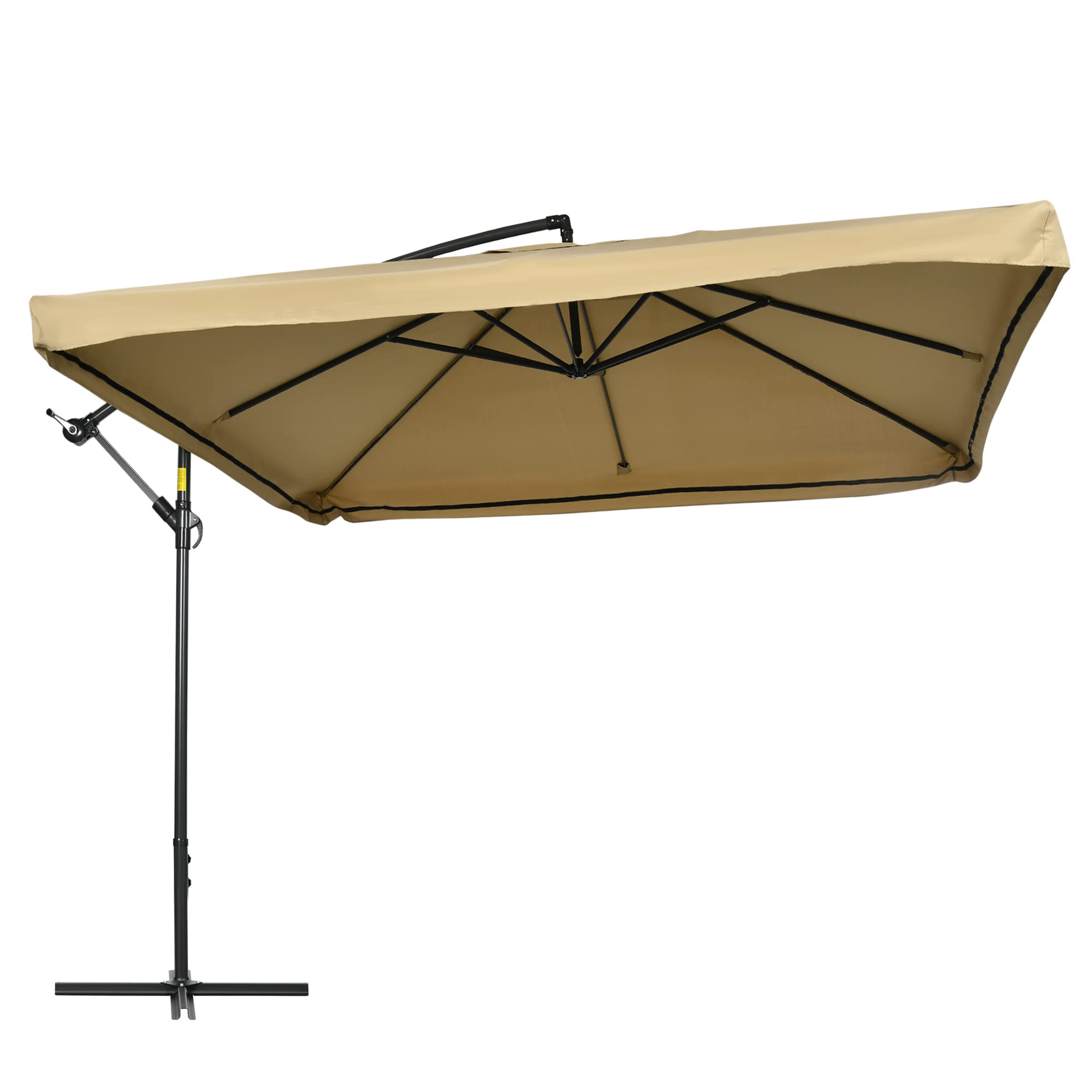 Outsunny Parasol Excéntrico Ø 295 cm con Mosquiteras y Manivela Beige | Sombrilla de Jardín, Ángulo Ajustable, Base Cruzada, para Terraza Patio Exterior