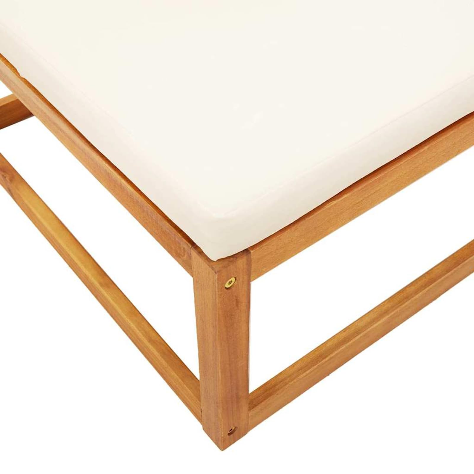 Sgabello da giardino con cuscino, 65 x 65 x 29 cm, legno massiccio di acacia, bianco crema, resistente alle intemperie e impilabile, per terrazza, giardino, balcone e interni