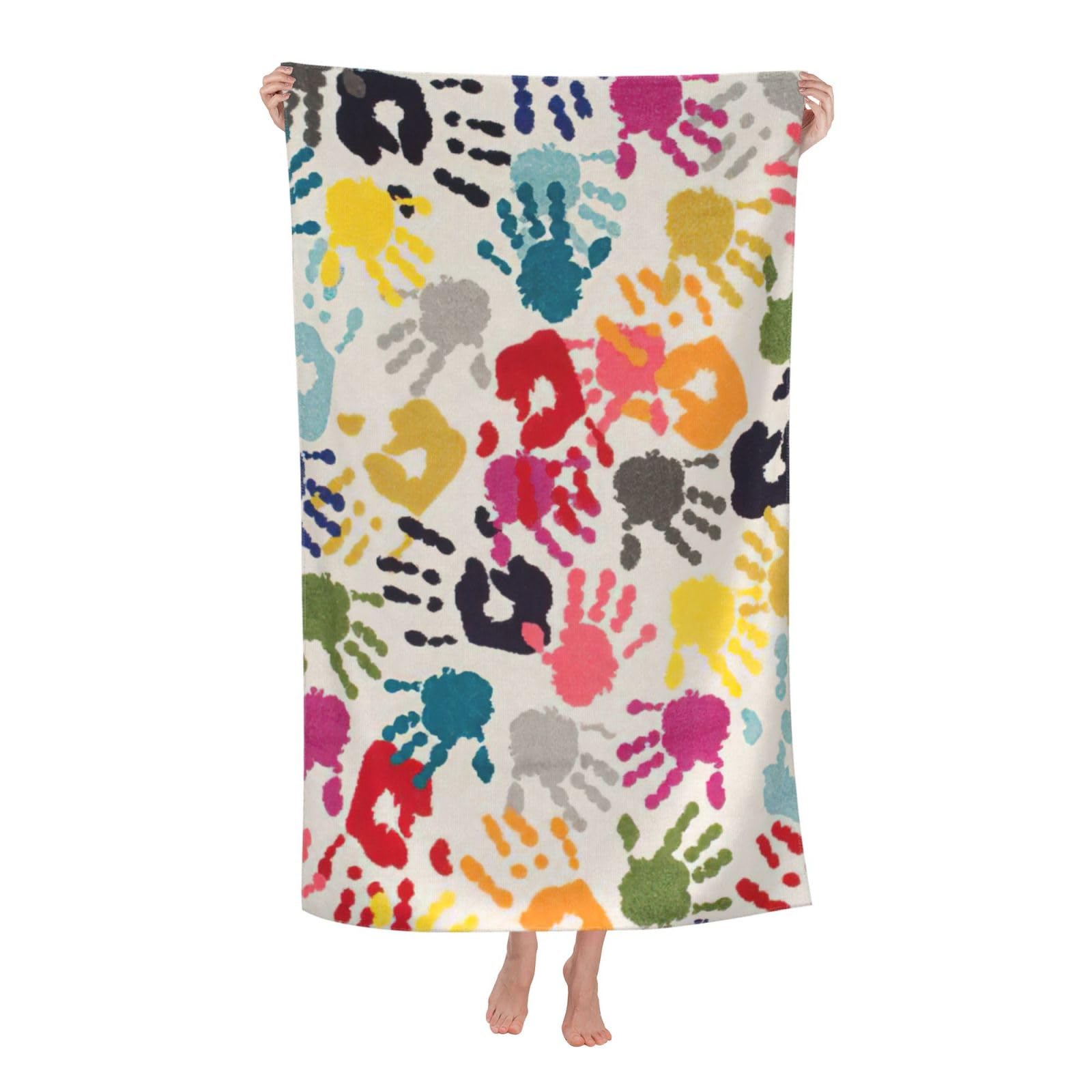 NImongt Hand Print Print Oversized Adult Beach Towel For Travel Weekend Getaways Festivals Camping Trips