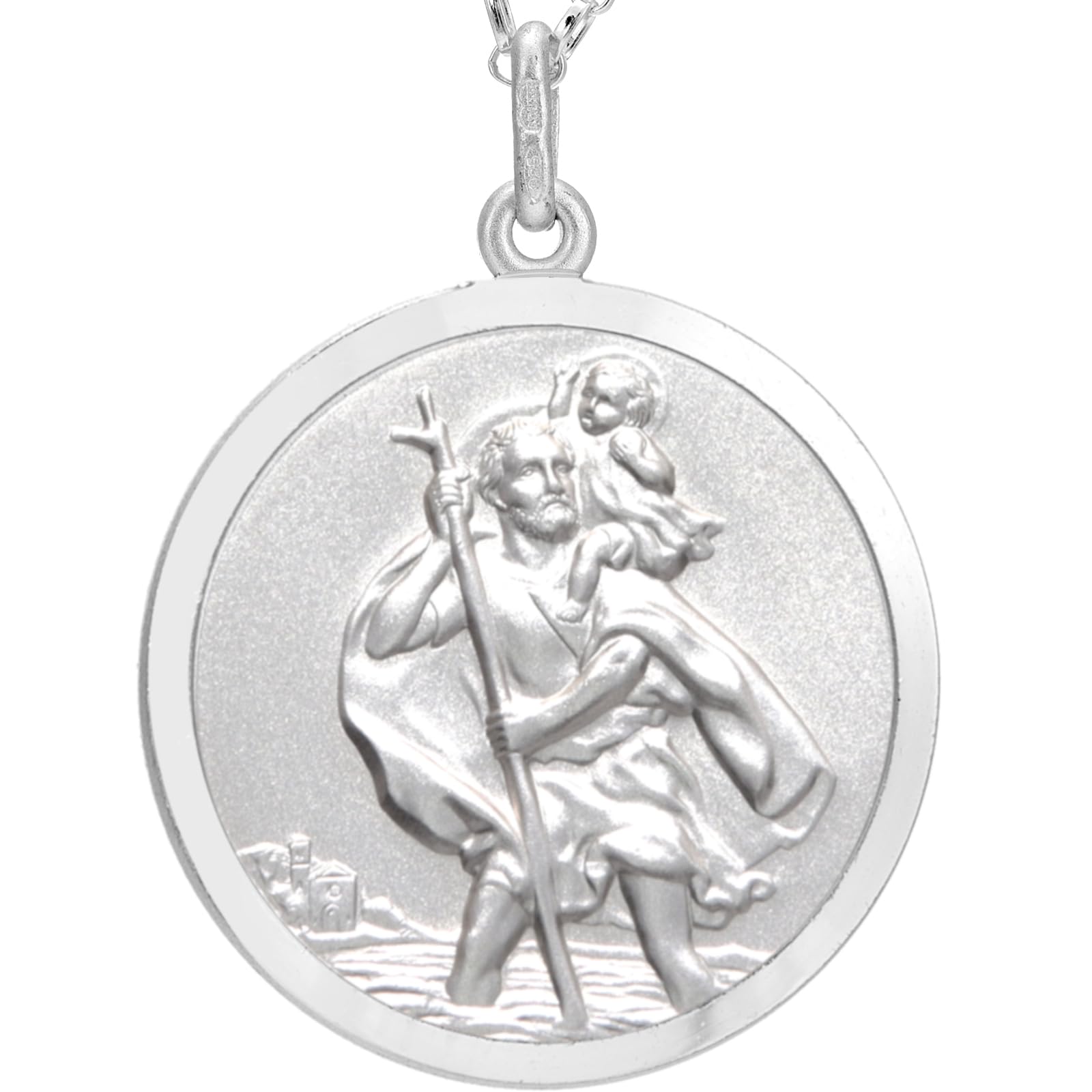 Alexander Castle Collier Pendentif Saint Christophe pour Homme, en Argent Sterling 925 (Grand Modèle, 27mm), avec Chaîne de 50cm et Coffret Cadeau Bijoux