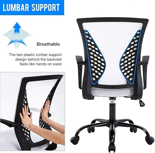Miniatura 3 de Silla de oficina ergonómica de escritorio, silla de computadora de malla con respaldo medio, con soporte lumbar, reposabrazos de altura ajustable,