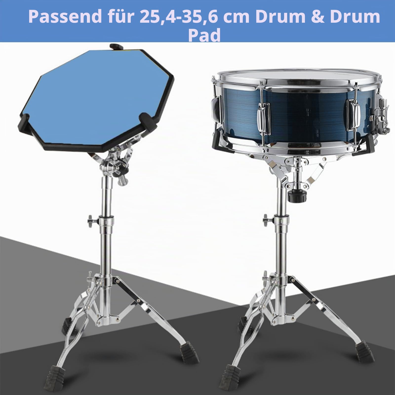 Youeon, Schnarrtrommelständer mit Halter für Schlagzeugstöcke, doppelt verstärkter Stativ-Schnarrtrommelständer, geeignet für Schnarrtrommeln von 25,4 cm bis 35,6 cm, Drum Pad, verstellbare Höhe von