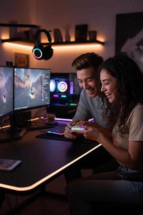Busstier Işıklı Klavye Stres Giderici Anahtarlık, Mekanik Tuşlu Click Sesli RGB LED Işıklı Mini Klavye Anahtarlığı, Şeffaf Tasarım Taşınabilir Gamer Aksesuarı