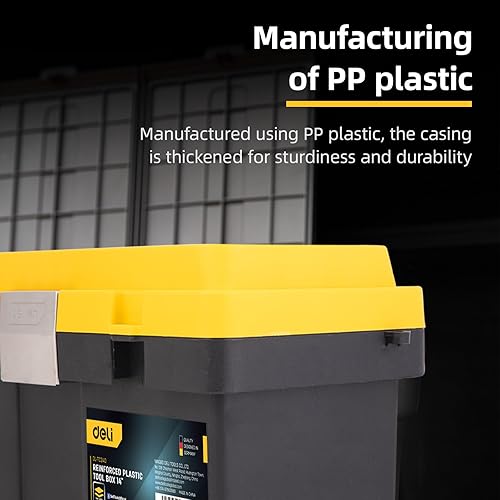 Vista 3 de deli Caja de herramientas de 14 pulgadas con bandeja extraíble, caja de herramientas de almacenamiento resistente para herramientas de manualidades.