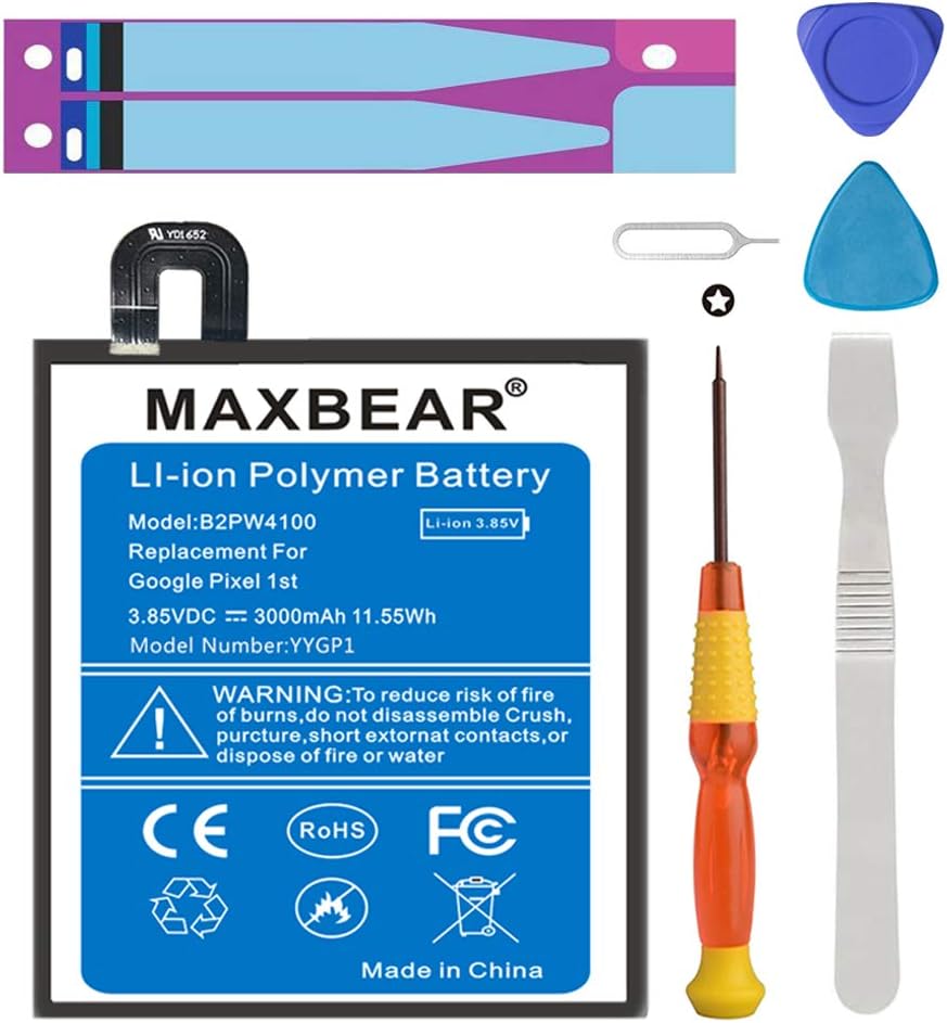 Google Pixel Battery, (Upgraded) MAXBEAR 3000mAh Li-Polymer Battery B2PW4100 Replacement for HTC Google Pixel 1st 5" 35H00261-00M G-2PW410 Nexus S1 with Repair Screwdriver Kit Tools