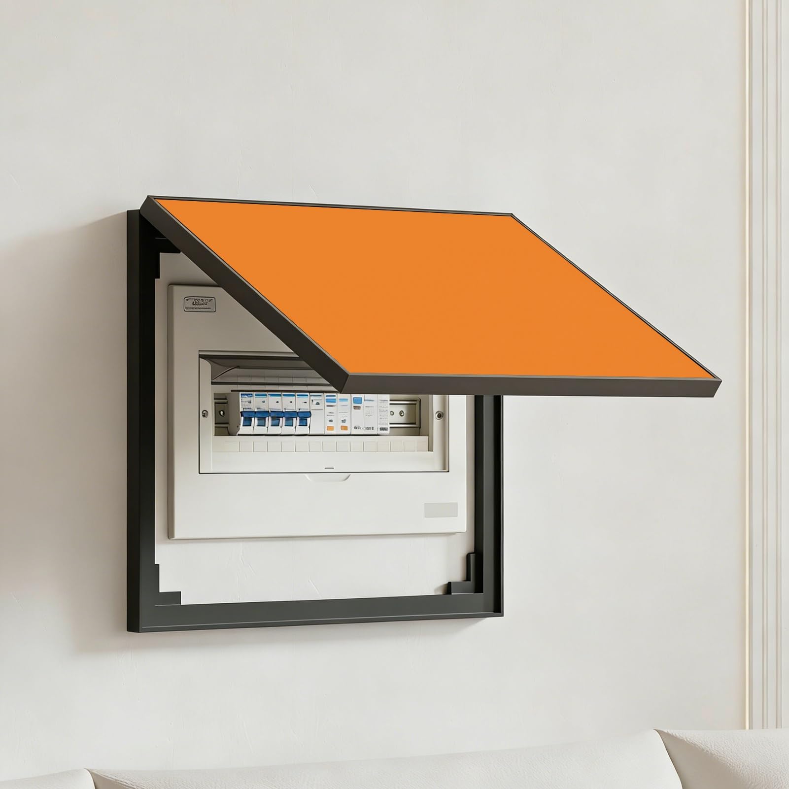 Wall Mounted Large Breaker Box Cover Decorative, Hidden Circuit Electric Cover Panel, Flip-Open Protective Fuse Box Plate for Living Room(Orange,W80xH70cm/31.5x27.6in)