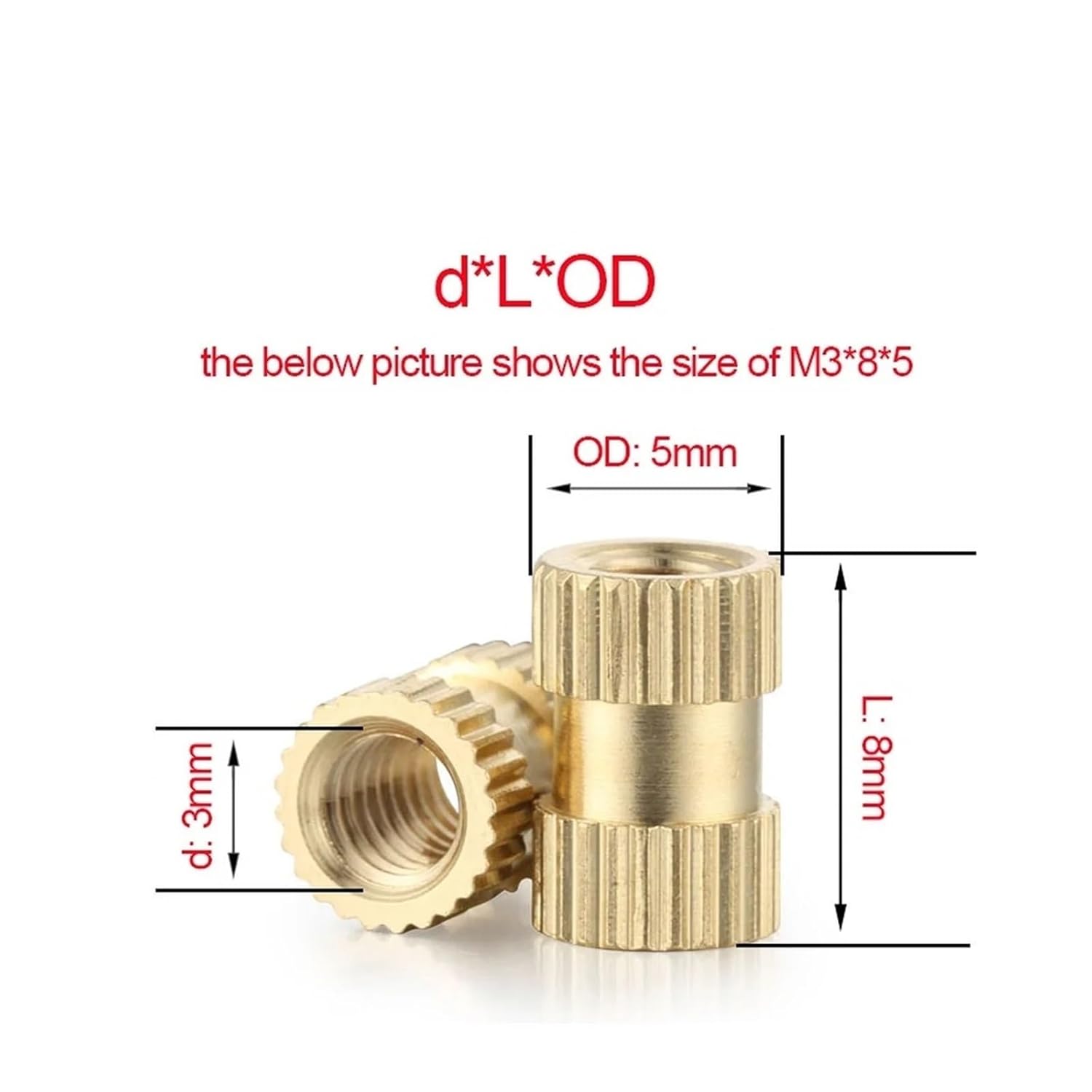 50pcs/lot M2 M2.5 M3 M4 M5 M6 M8 Brass Knurled Thread Inserts Nuts(Length 8mm,M6x OD10.3mm (50pcs))