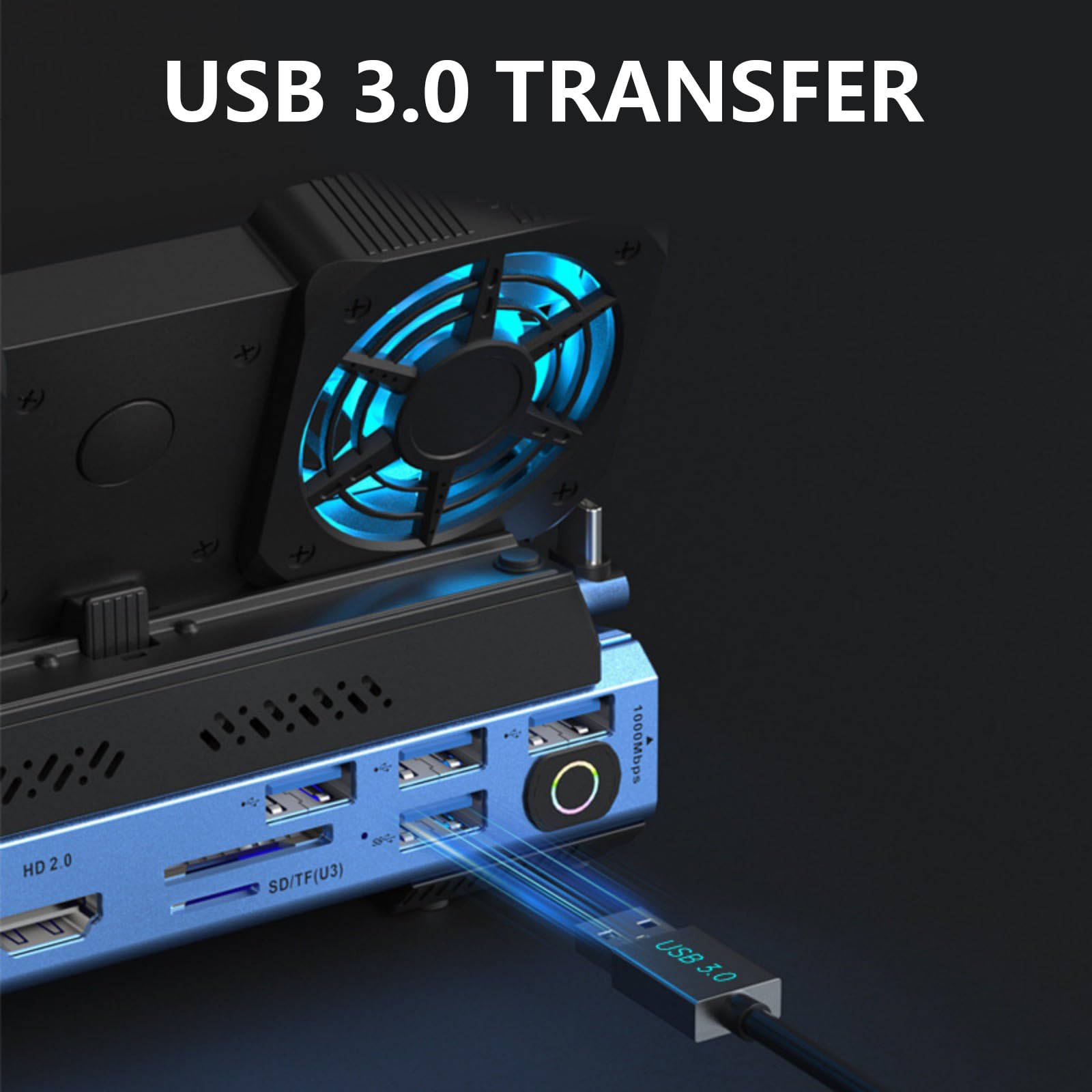 Dock Station 4K @ 60Hz RJ45 lector de tarjetas para consola, adaptador multipuerto con cartucho de disco duro, ventilador de refrigeración, lector de tarjetas con ventilador de refrigeración, cartucho