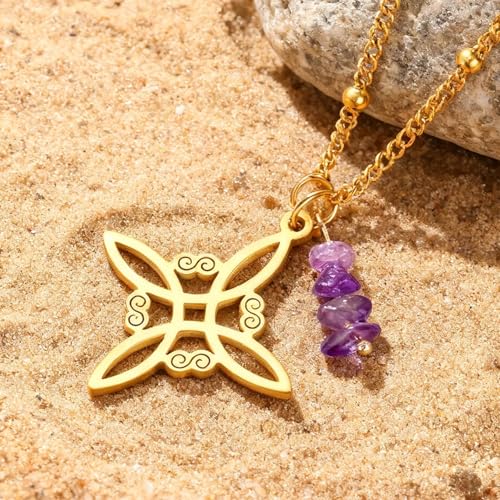 Collier Nœud de Sorcière et Améthyste véritable avec chaîne ajustable - 2