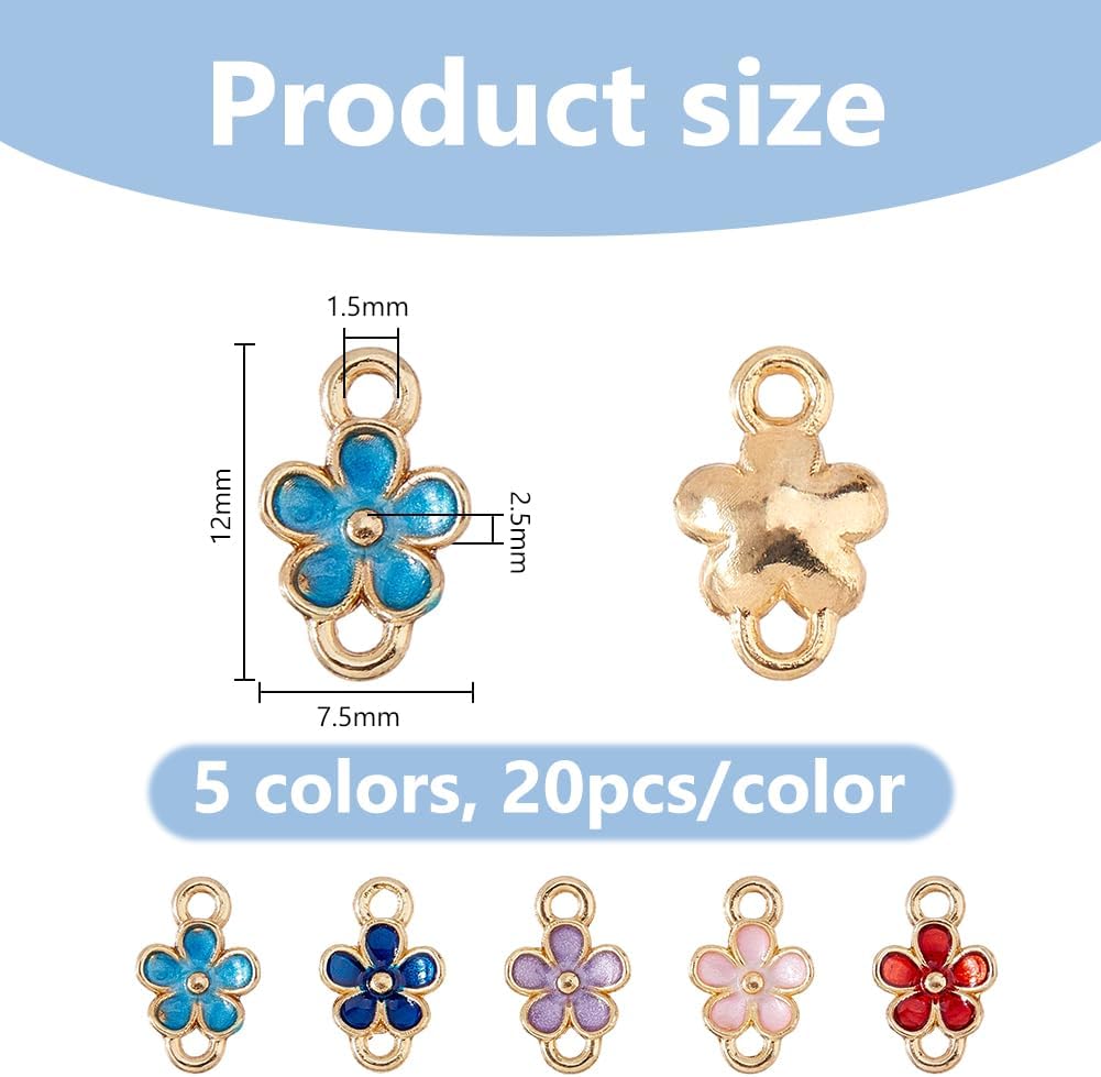 DICOSMETIC 100Pcs 5 Colors Flower Connector Charms Bulk Alloy Enamel Flower Charms with Double Loop Small Floral Links for DIY Crafts Bracelet Necklace Earring Jewelry Making - Image 2