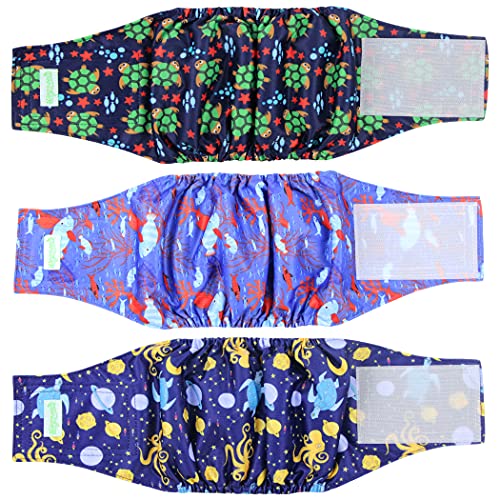 Image of wegreeco Washable Male Dog Belly Band (Stylish Pattern)- Pack of 3 - Washable Male Dog Belly Wrap, Dog Diapers Male (Turtle, S)