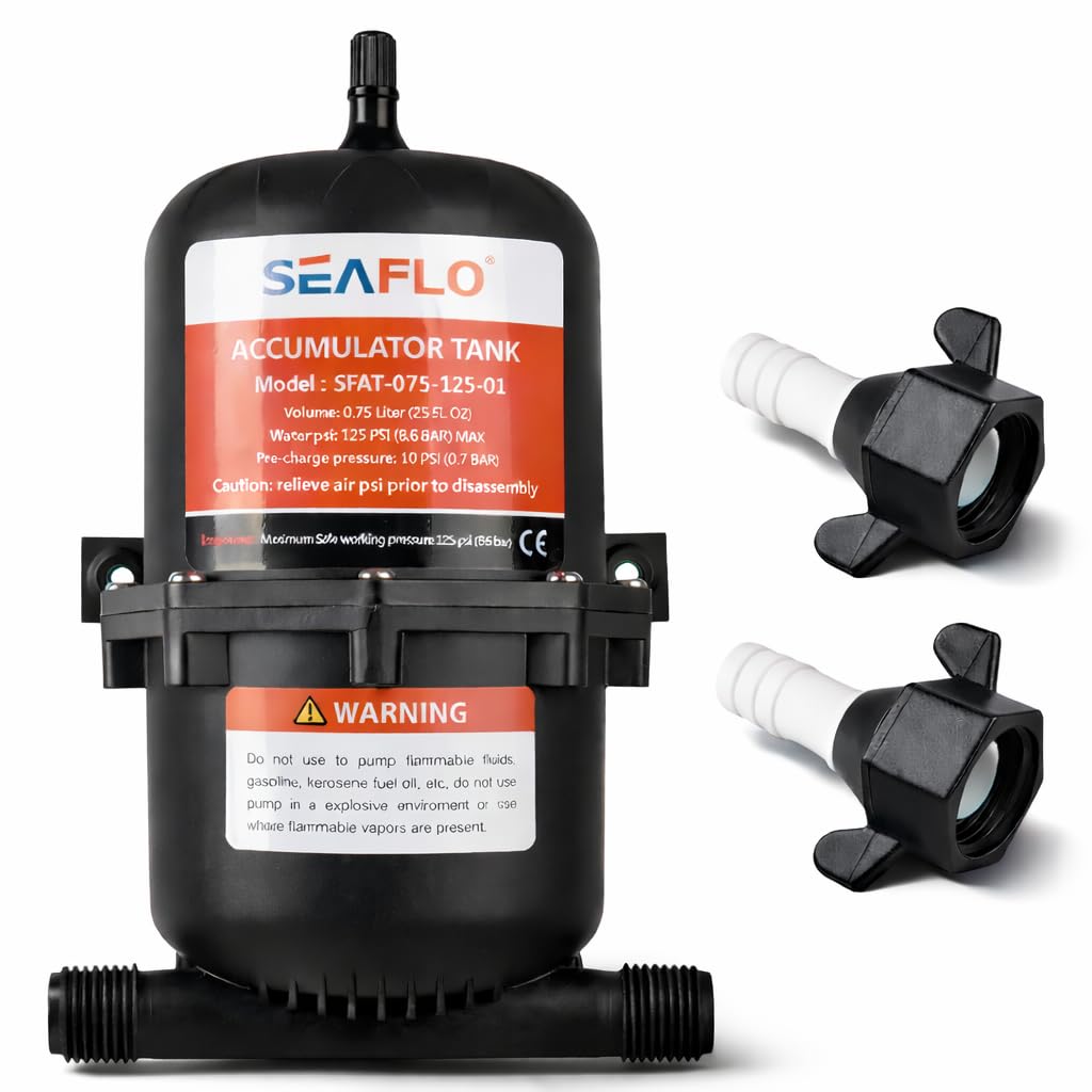 SEAFLO Accumulator Tank Water Pump Flow Control Internal Bladder 125 psi 23.5 oz