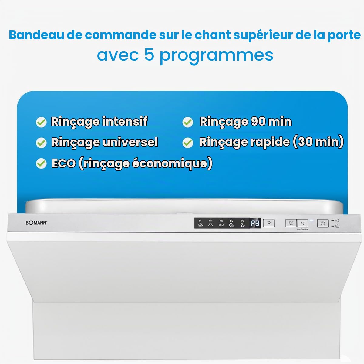 Bomann Lave-Vaisselle Encastrable 60 cm GSPE7421VI Blanc - 14 Couverts, Affichage LED, 5 Programmes, Économie d'Énergie, Cuve en Acier Inoxydable, 47 dB, 11L par Cycle