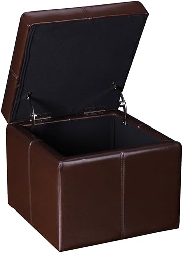 Miniatura 39 de Homebeez Taburete otomano de almacenamiento de piel sintética copetudo, cuadrado con tapa abatible (marrón) Marrón,Negro y ruedas,Negro