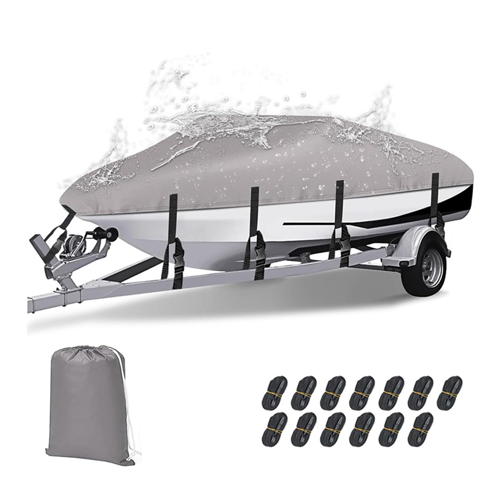 Heavy Duty Boat Cover for Tracker Boats PRO Guide V-16 SC 2020 Deep V Boat, All Weather Protection Trailerable Boat Cover, Boat Protection Tarp Covers with Storage Bag,B Grey