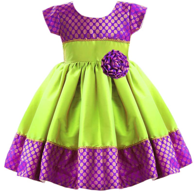 Image of Stanwells Kids Baby Girls Frocks Knee Length Birthday Ruffle Pattern Puff Cap Sleeve Traditional Embroidery Western Frock Princess Birthday Dress for Girls