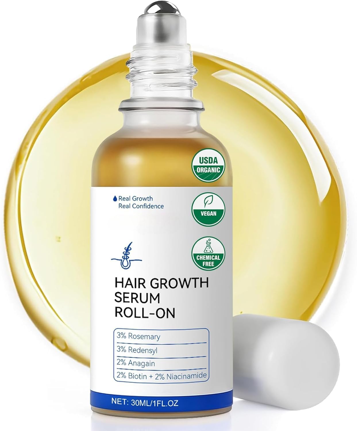 Hair Growth Serum Roll-On with Rosemary, Redensyl, Anagain & Biotin Reduces Hair Fall & Promotes Regrowth Chemical-Free Vegan Formula Men & Women (1)-image-34