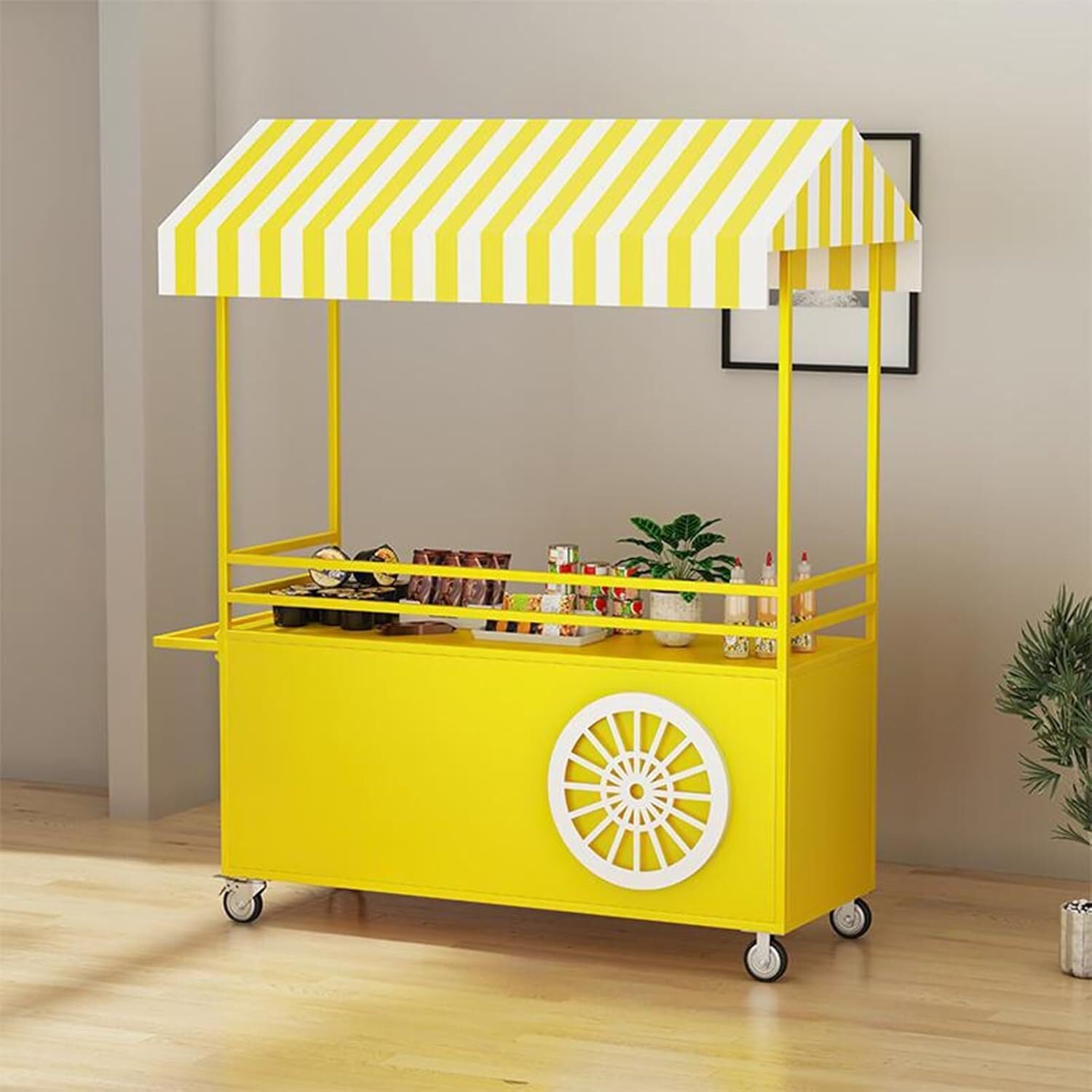 Tragbarer Verkaufswagen mit Sonnenschutz und Aufbewahrungsbox, beweglicher Marktstand, Präsentationsständer für Straßenbauernmarkt und Handwerksausstellungen