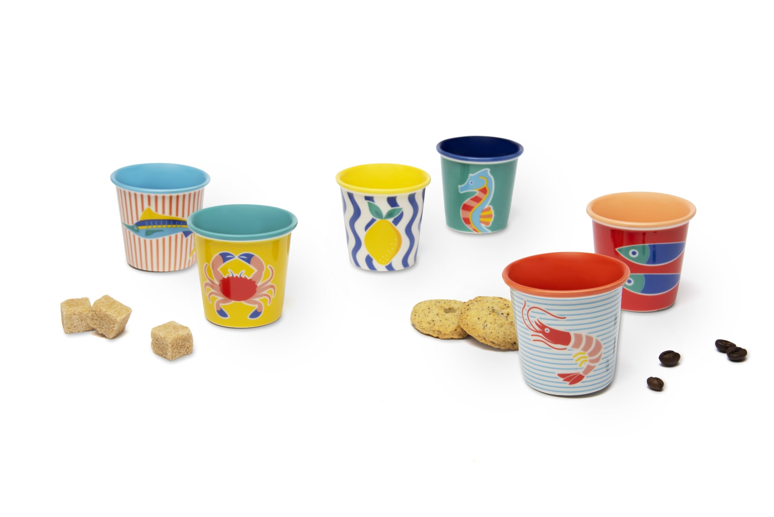 Excelsa Corfou Lot de 6 verres à café, porcelaine, capacité 90 ml, décors assortis