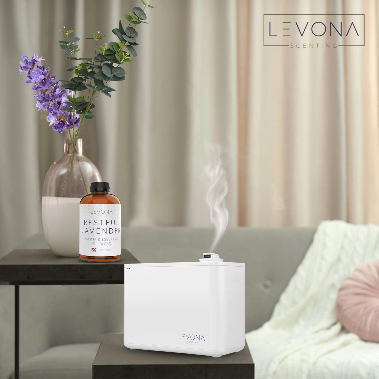 Levona Scents Pure Essential Oils for Diffusers for Home Luxury Scents - Restful Lavender Essential Oil is A Floral Blend of Eucalyptus, Bergamot, Lavender - Aroma Diffuser Oil