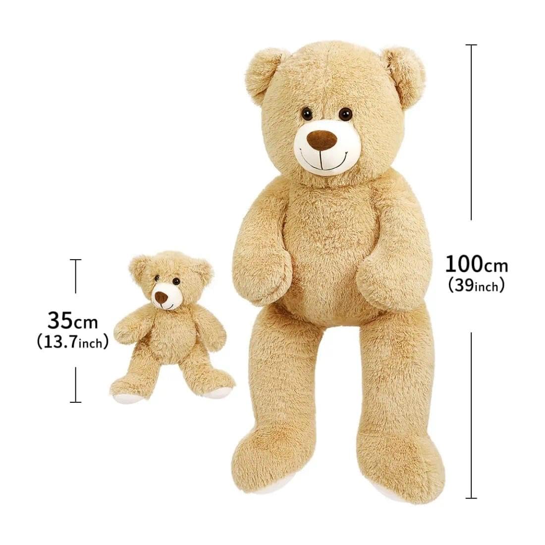 SNOWOLF Oso de Peluche Gigante de 100 cm con 1 Ositos pequeños de Peluche de 35 cm, Regalo para niños, niñas, cumpleaños, Navidad, San Valentín (marrón Claro, 100 cm)