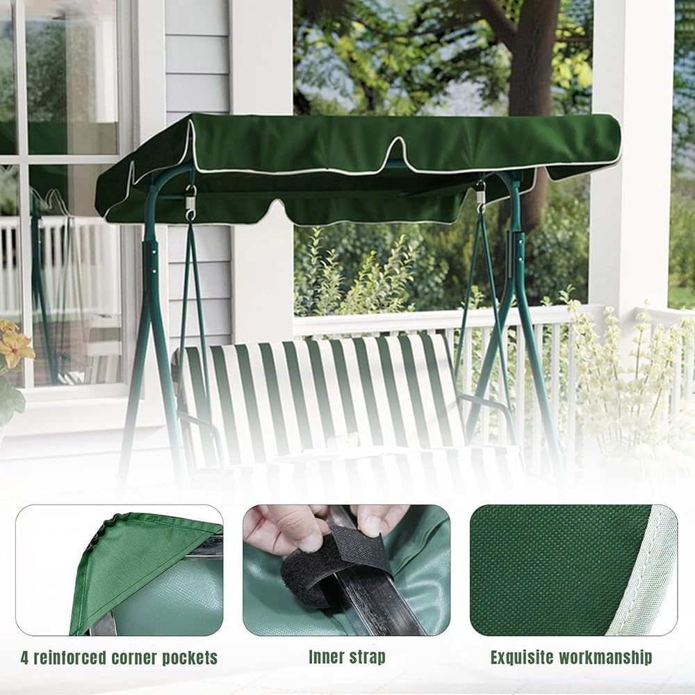 Garden Swing Chair Canopy Replacement 2 3 Seater Outdoor Porch Swing Top Cover, Durable 600D Oxford Fabric