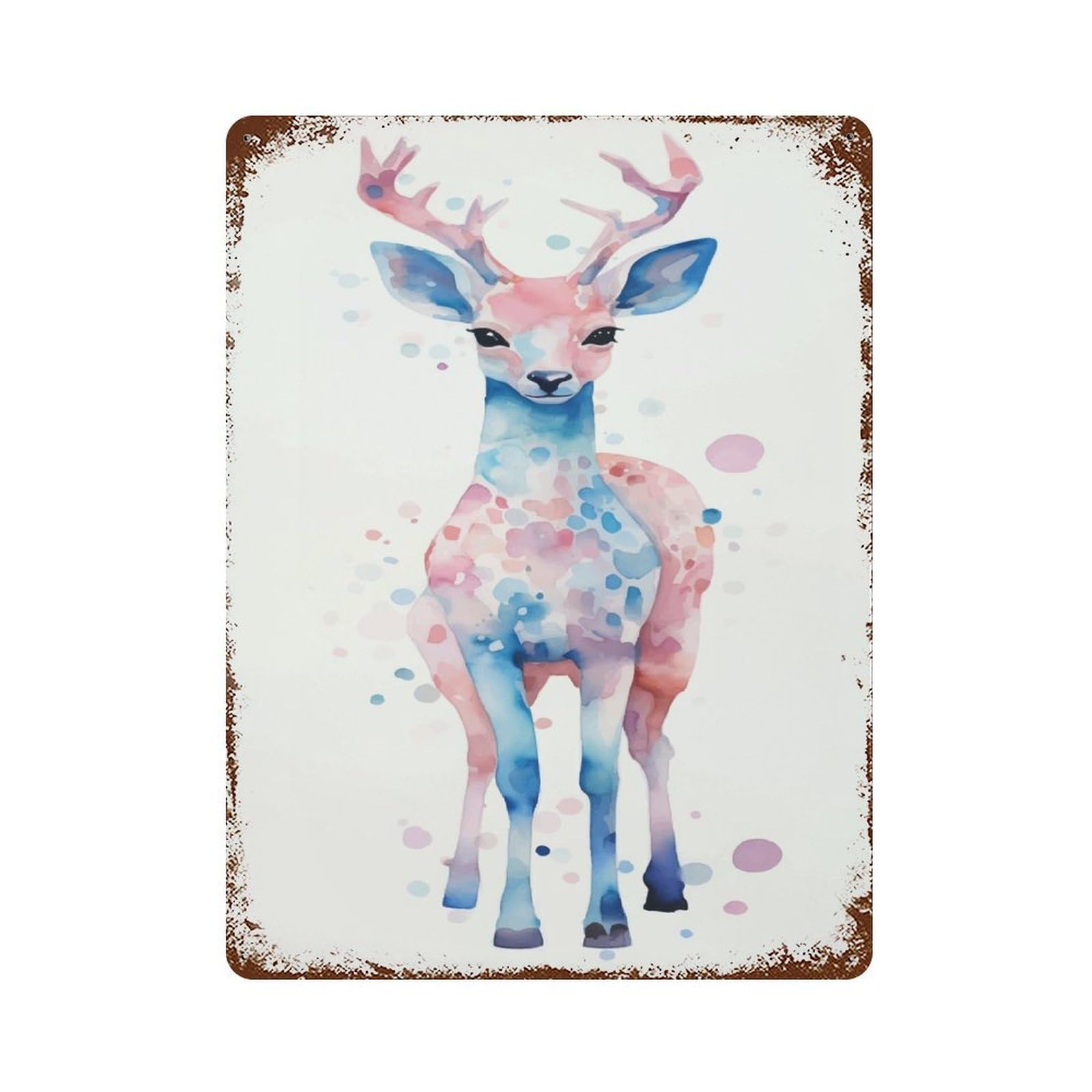 Rust Effect Deer Watercolor Aged Metal Wall Plaque 15.7"x11.8", Rustic Home Decor for Bistro, Counter And Cafe Decor