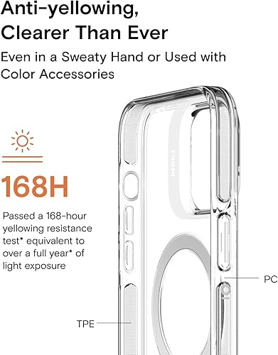 Miniatura 2 de MOFT Funda magnética para iPhone 15, antiamarilleamiento y arañazos, protección de grado militar, sin BPA, a prueba de golpes, transparente