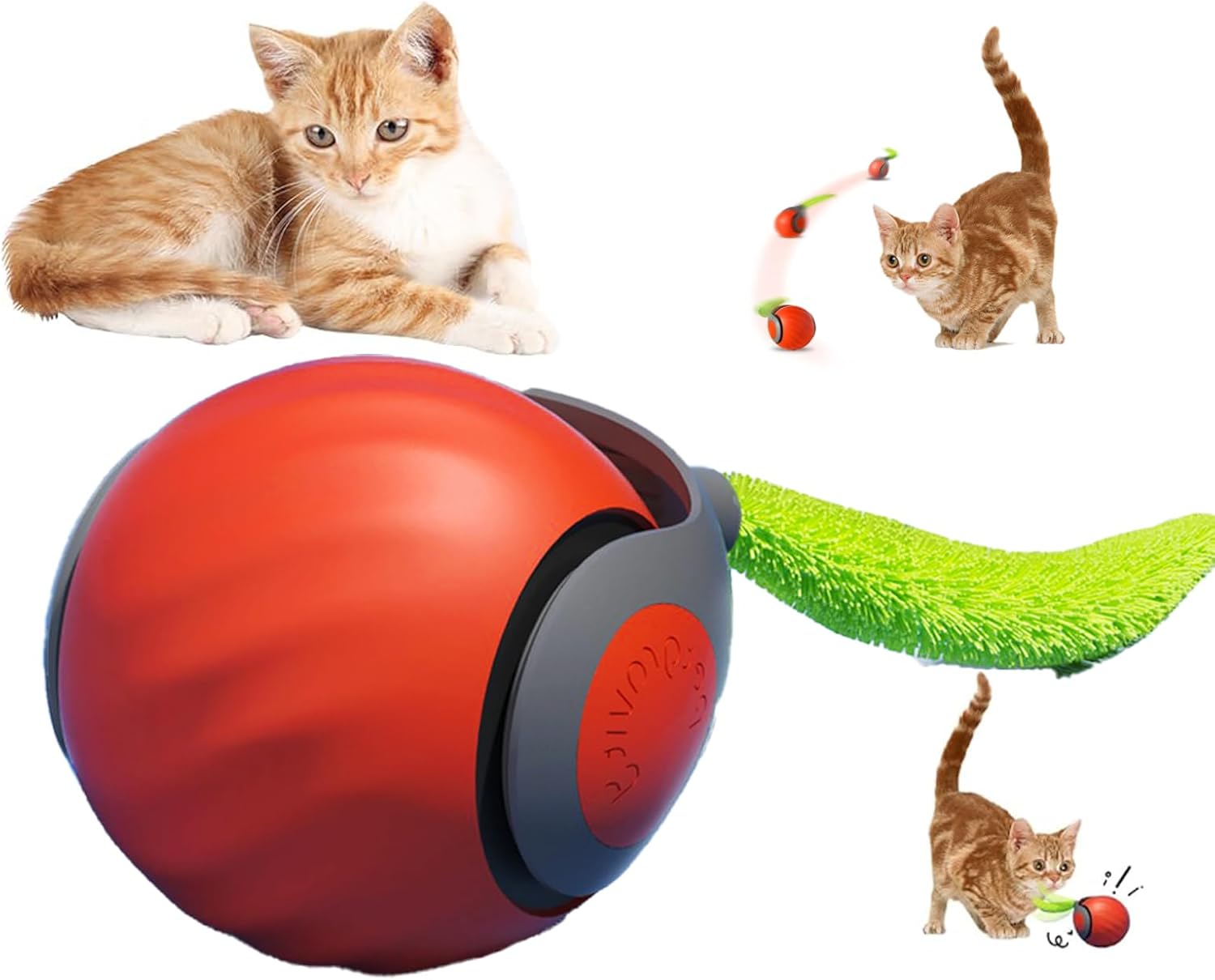 Automatic Cat Ball Toy,Interactive Moving Ball with Feather Tail, New Rechargeable Self Play Toys for Indoor Cats,Motion Activate Cat Toys for Indoor Cats Chase Exercise (Orange)