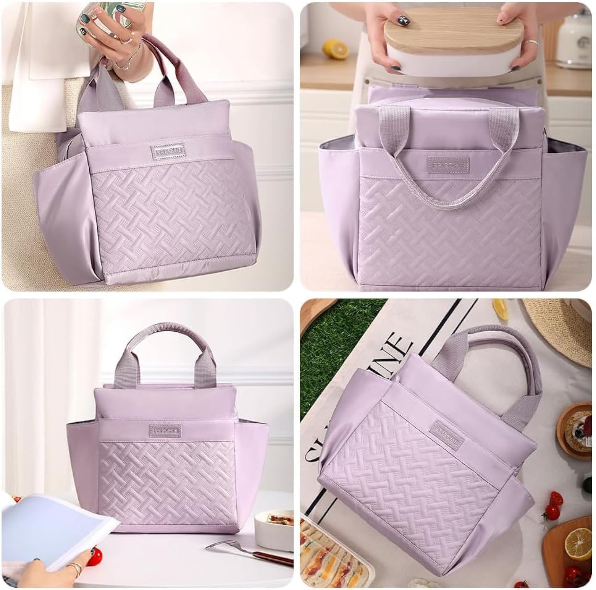 Thermal Lunch Tote, Waterproof Quilted Meal Prep Cooler Bag