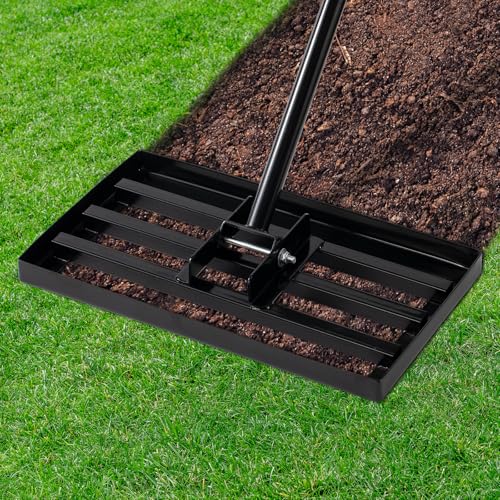 PURASKER Lawn Levelling Rake, 17 x 10 inch Lawn Levelling Tool with 78 inch Ergonomic Handle, Heavy Duty Stainless Steel Lawn Levelling Tool for Yard, Garden and Golf Course