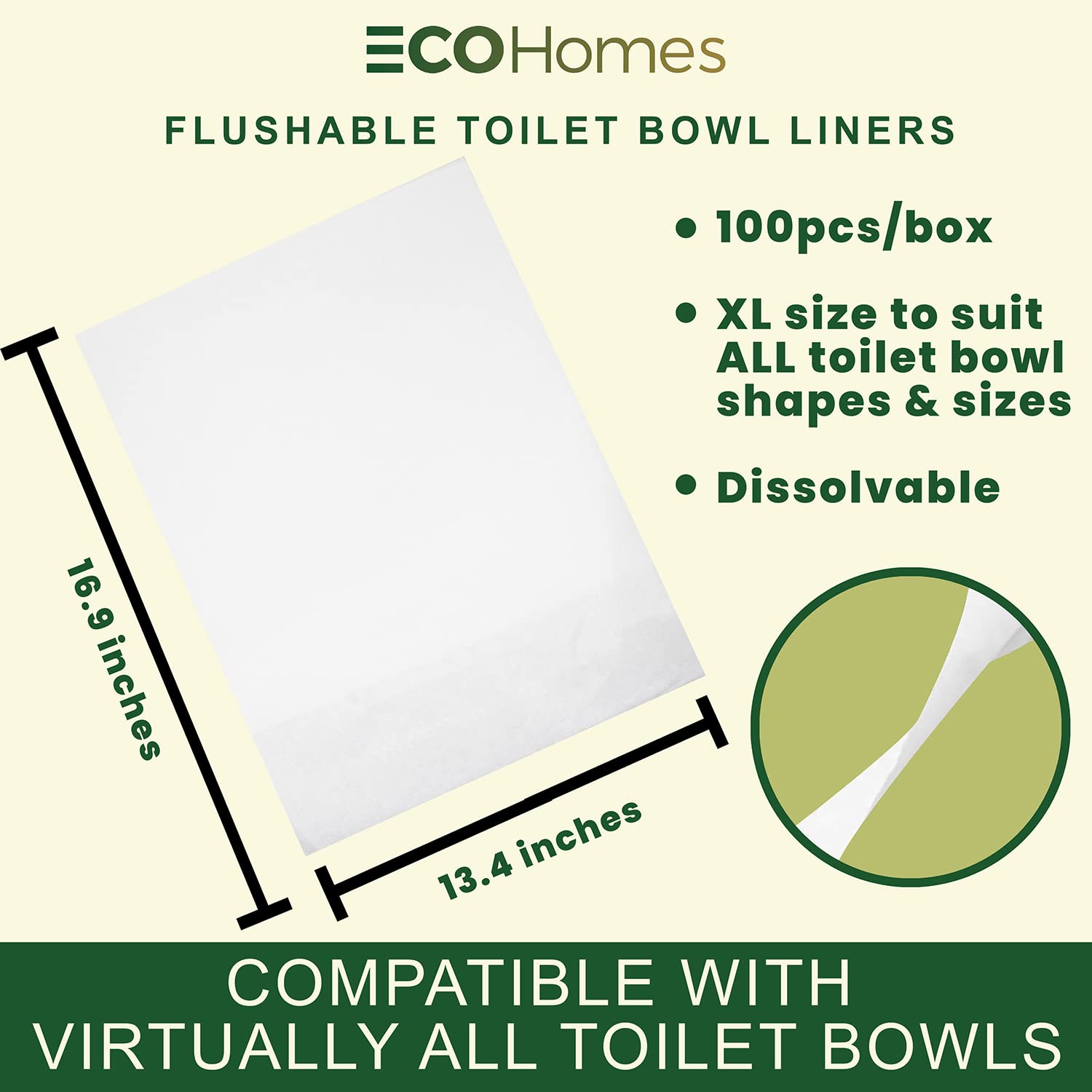 ECOHomes Flushable Toilet Bowl Liner Sheet Cover (100 pcs Pack) — No