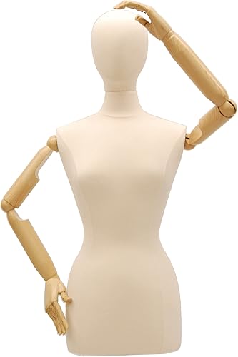 Miniatura 2 de (JF-F68Warm+BS-04) ROXYDISPLAY Talla 6-8 Muestra la forma del cuerpo femenino con brazos y base redonda de metal cepillado con cuello superior