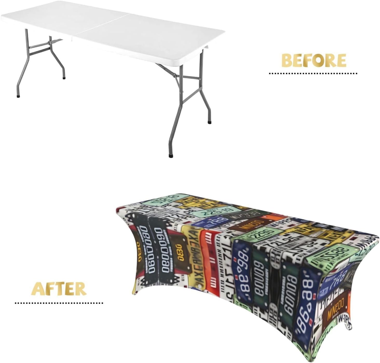 License Plate Print Table Cover Rectangular Tablecloth for 6-Foot Tables for Wedding Banquets Outdoor