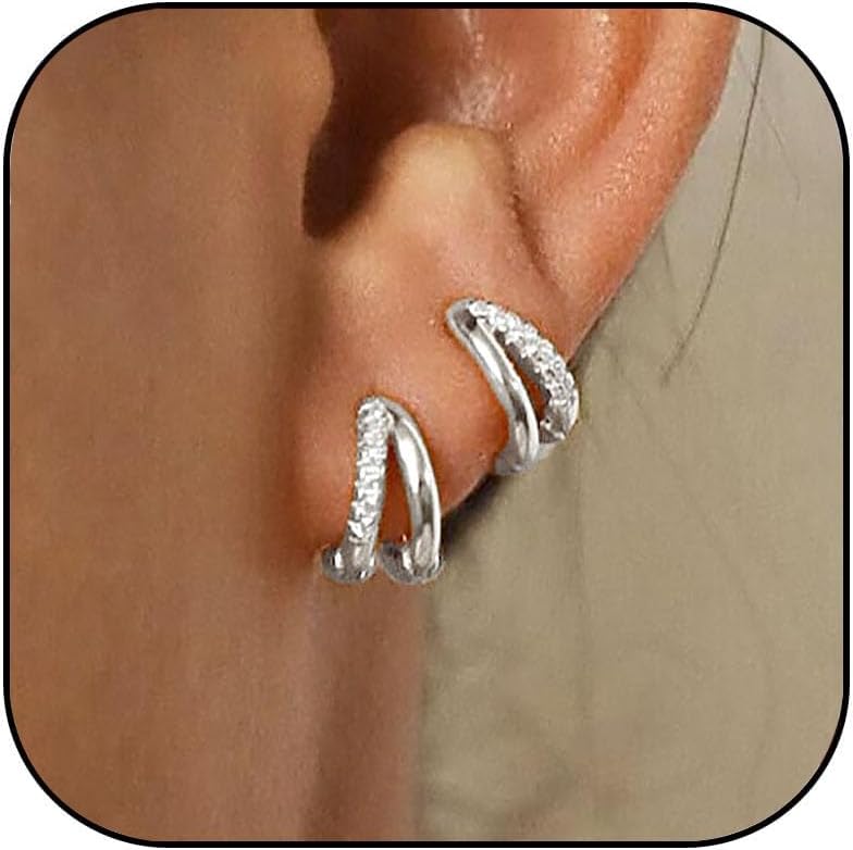 Gold Hoop Earrings For Women Small Double Hoop Earrings Rhinestone Huggie Hoop Earrings Hypoallergenic Cubic Zirconia Huggie Hoop Earrings Trendy Jewelry Gifts For Women