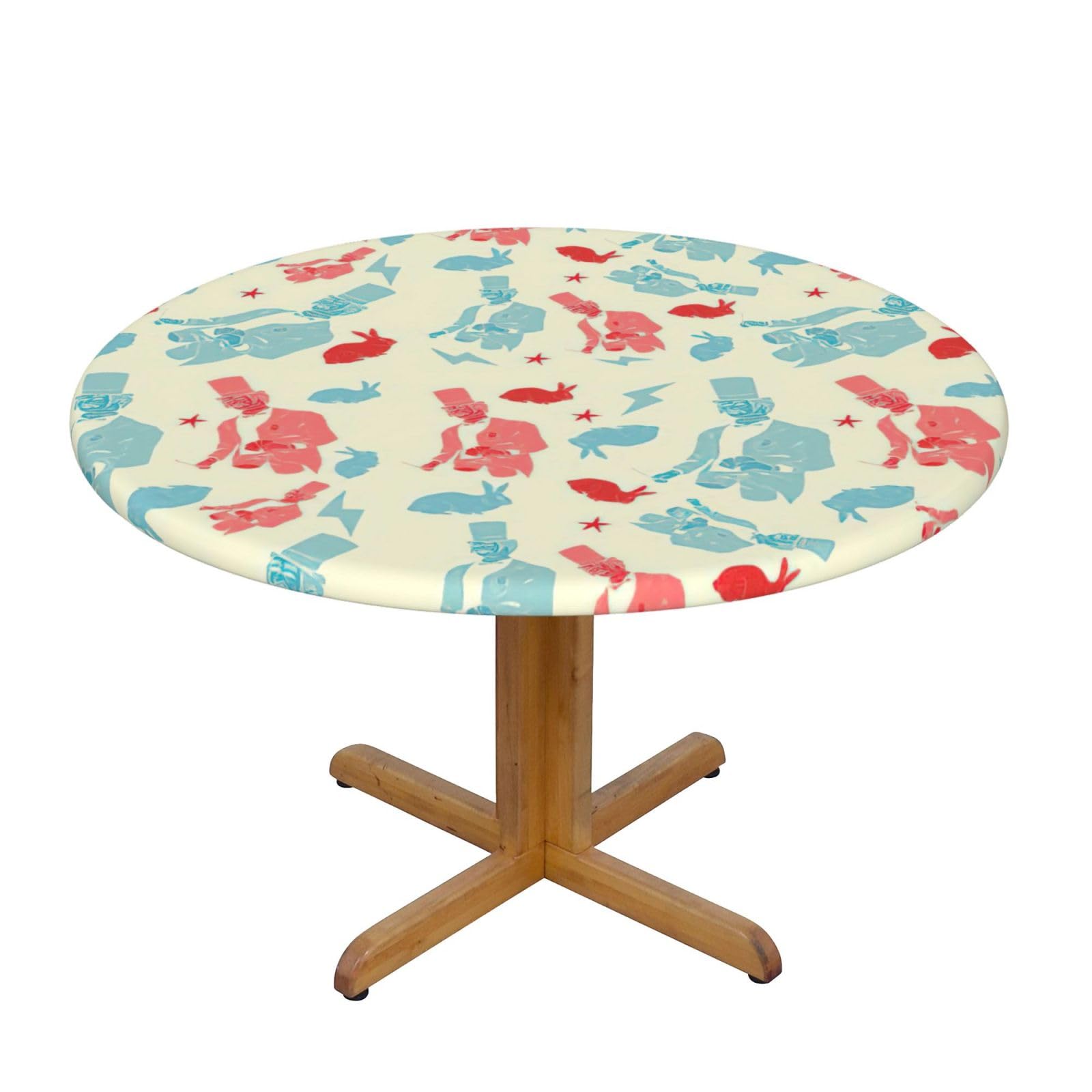 DUWAA Magician Rabbit Print Oxford Fitted Table Cover For Patio Picnic, Waterproof Round Tablecloth For Home And Outdoor