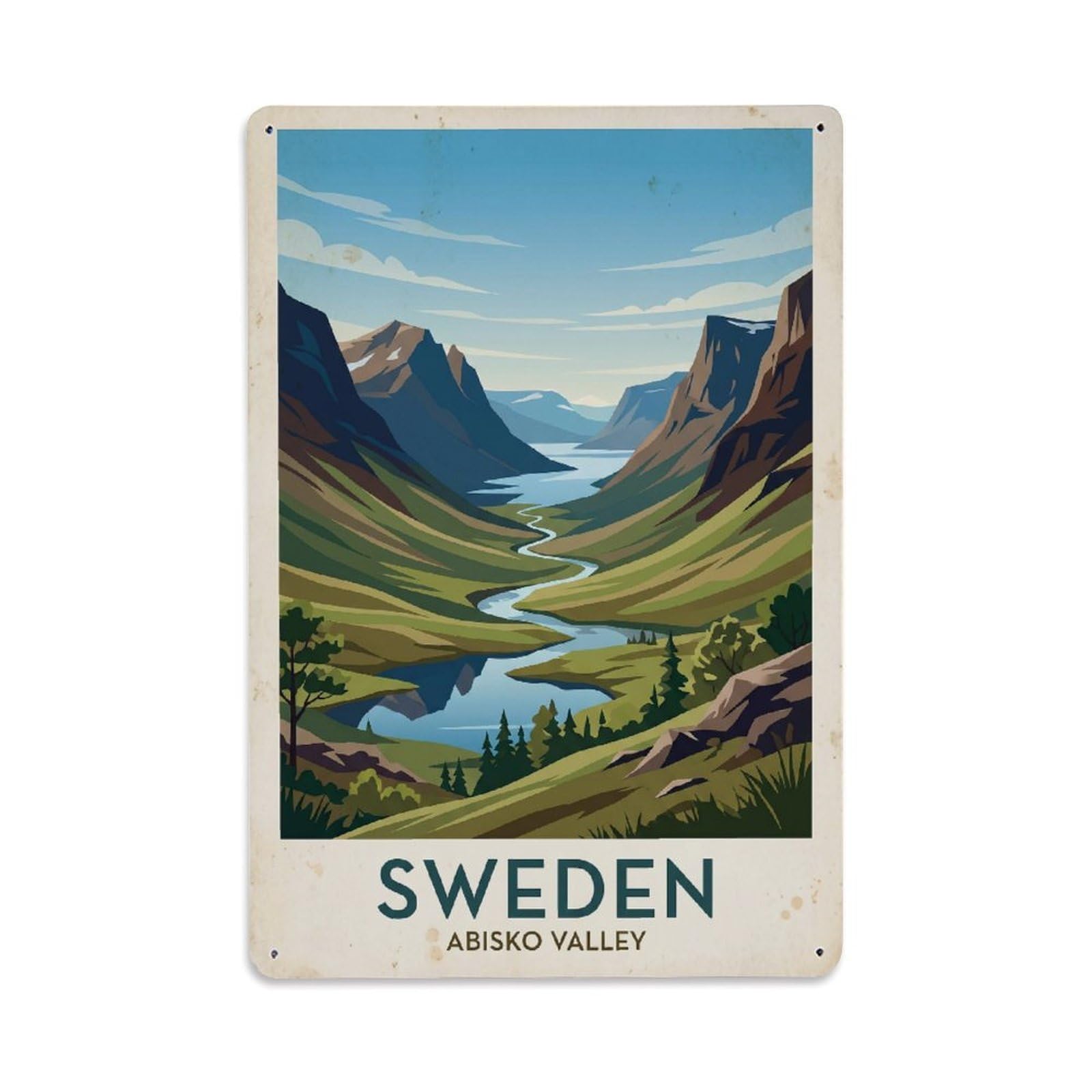 Vintage Travel Abisko Sweden Valley Metal Tin Sign