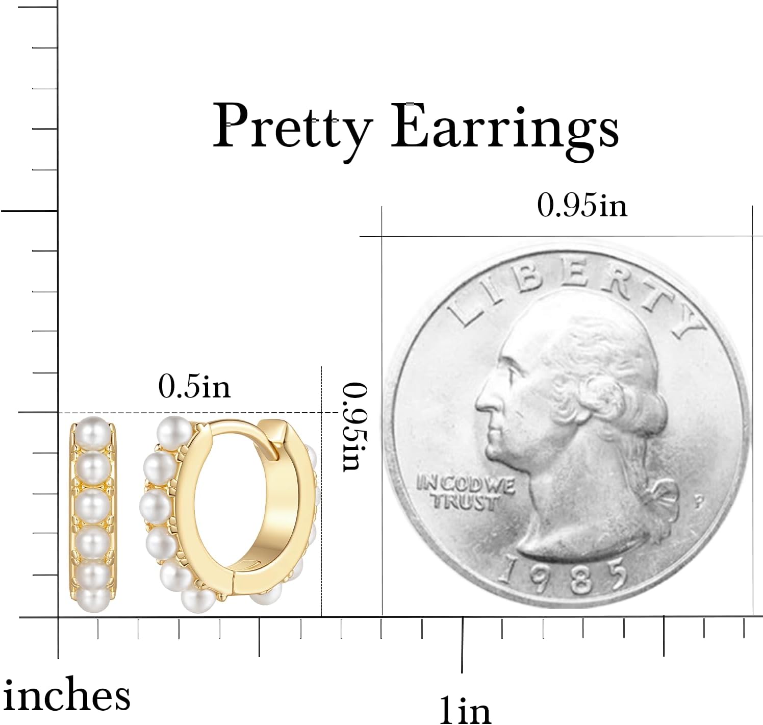 14K Gold Pearl Earrings for Women Gold Pearl Hoop Earrings for Women Small Earrings Elegance Huggie Hoop Earrings 13 MM/18 MM - Image 2