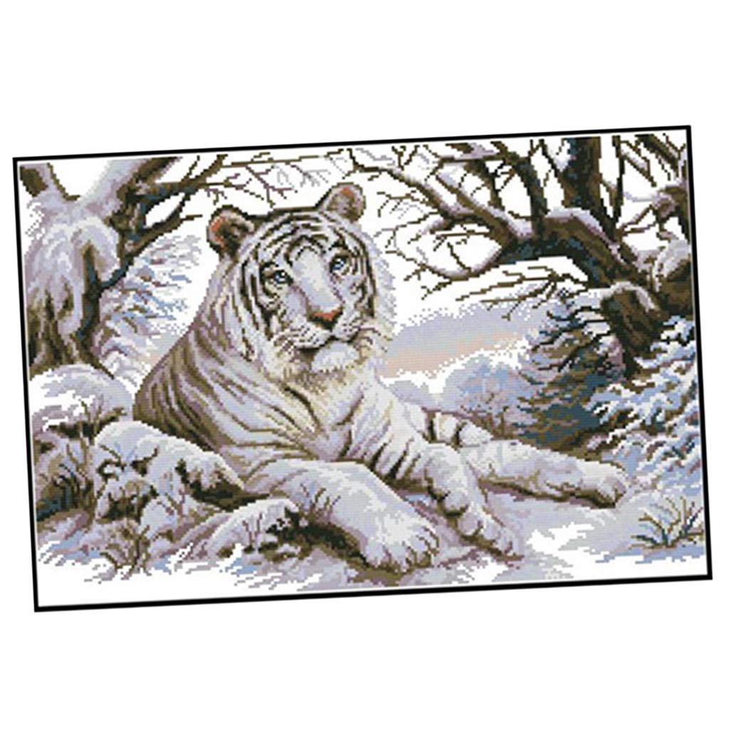 KBOLAE Stamped & Counted Cross Stitch Kits - White Tiger 14ct 51x36cm