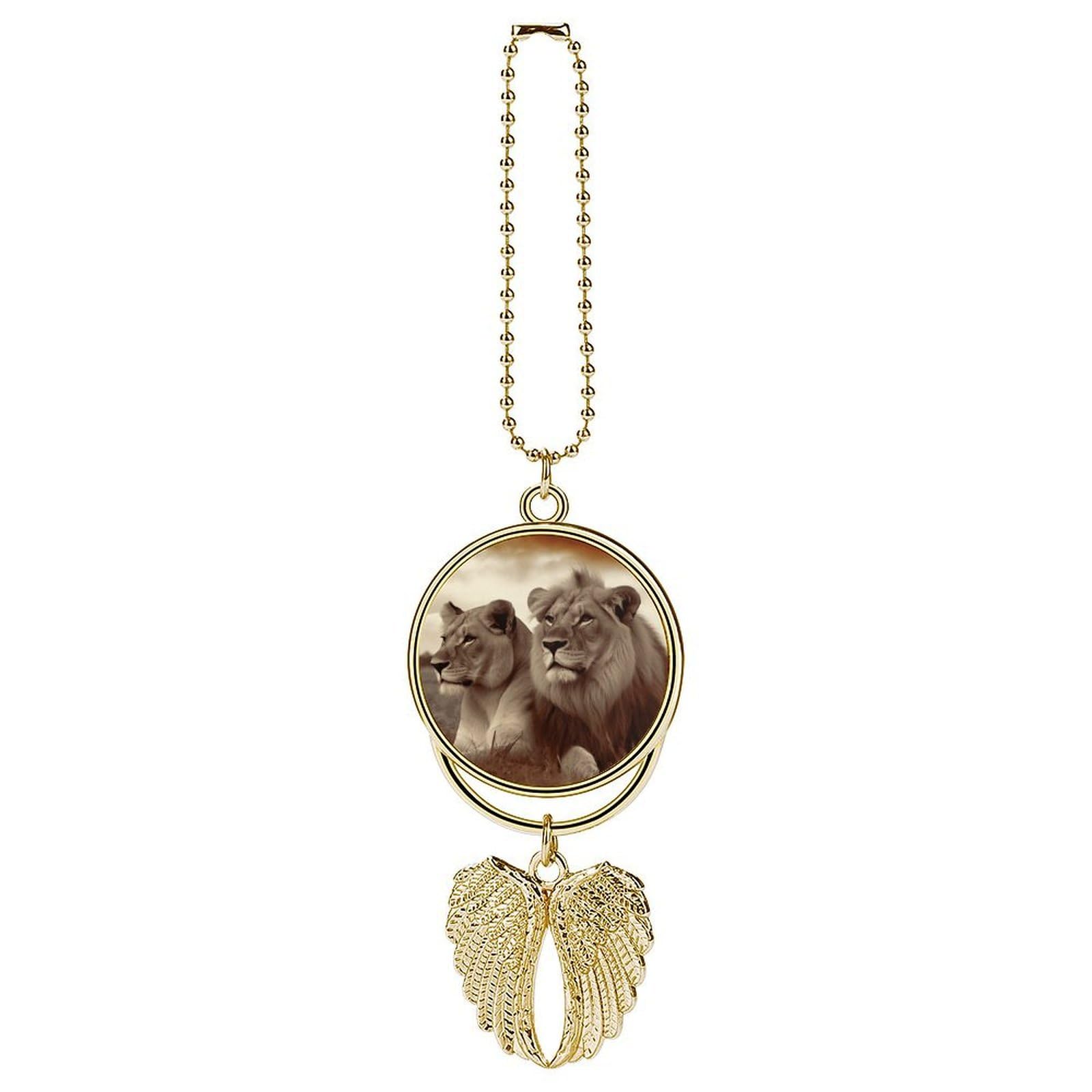 African Lion and Lioness Car Pendant Rear View Mirror Hanging Ornament Auto Metal Charm for Aesthetic Interior Decor. Lucky Car Accessories Cute Funny Hanging Decor for Car Truck