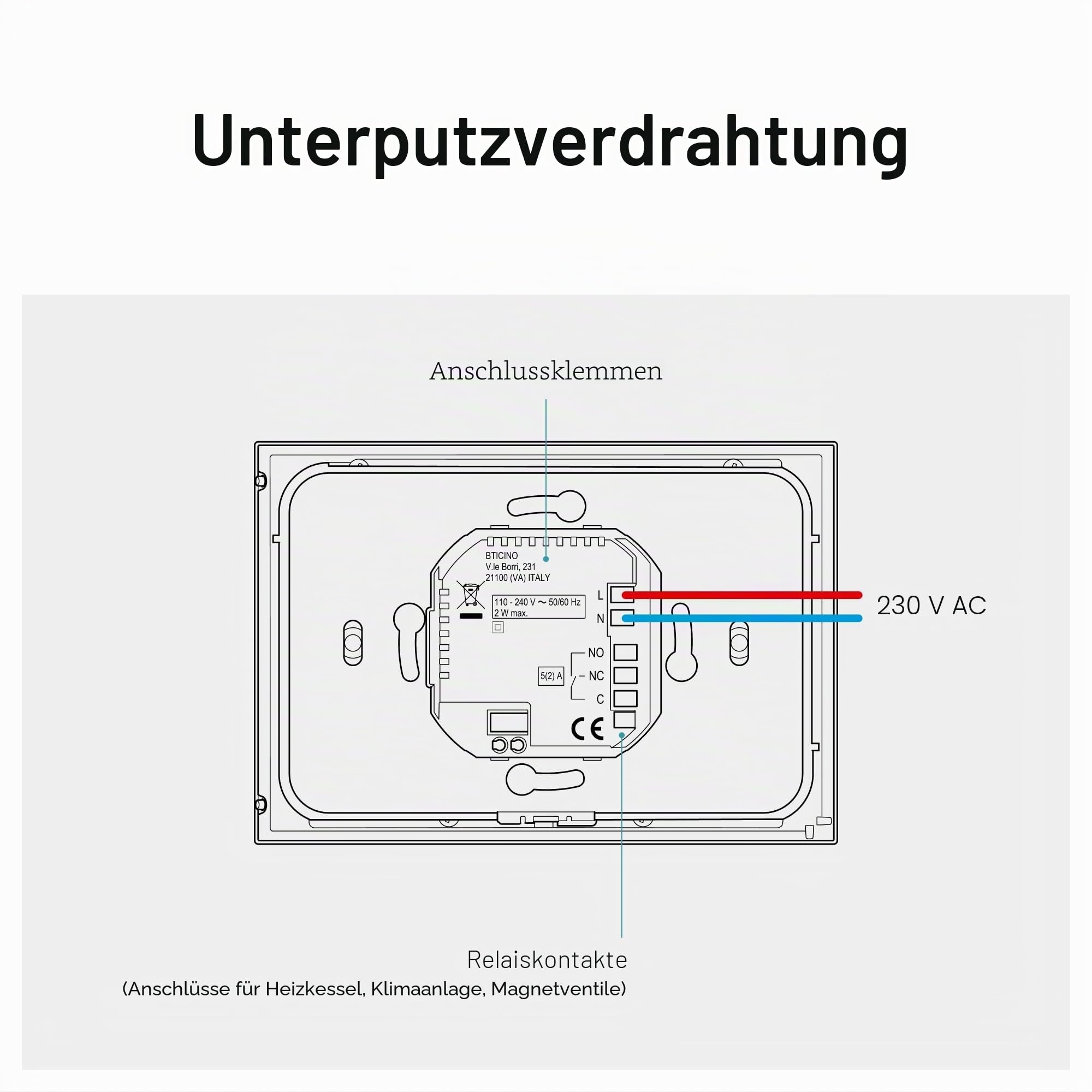 BTICINO Smarther with Netatmo, angeschlossenes Thermostat, WLAN, Fernbedienung mit App Home + Control, kompatibel mit Alexa, Google Assistant & Apple HomeKit, Einbauinstallation, Schwarz (XG8002E)