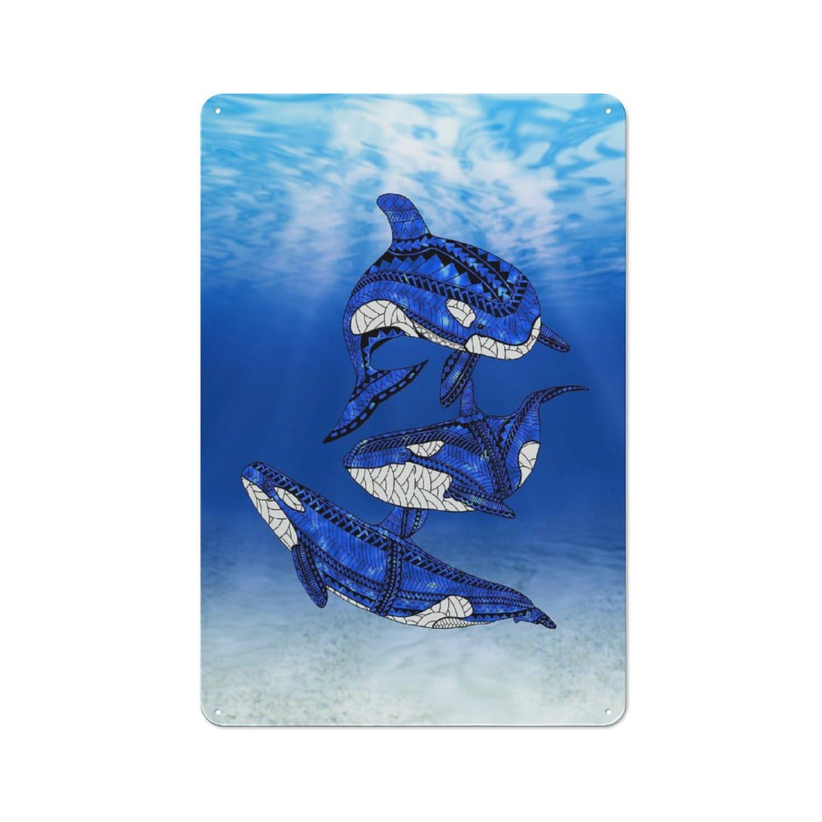 Junmoney Tribal Orca Killer Whales Retro Metal Sign 30X20cm For Garden Room Or Summerhouse, For Garden Room Decor Fans
