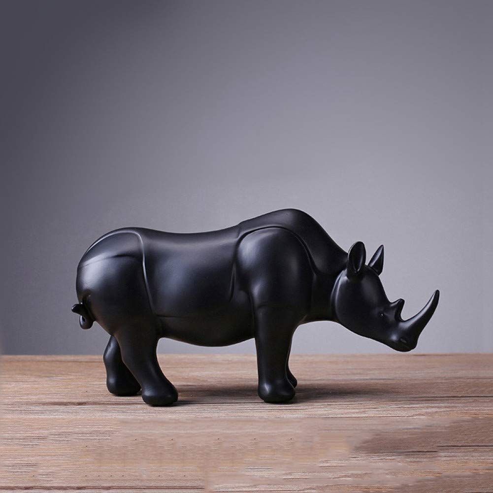 Prezenty Figurki Sztuka Statuetki Dekoracja Do wystroju domu, nowoczesna abstrakcyjna rzeźba czarnego nosorożca, ozdoby z żywicy, dekoracje domowe, rzemiosło zwierzęce