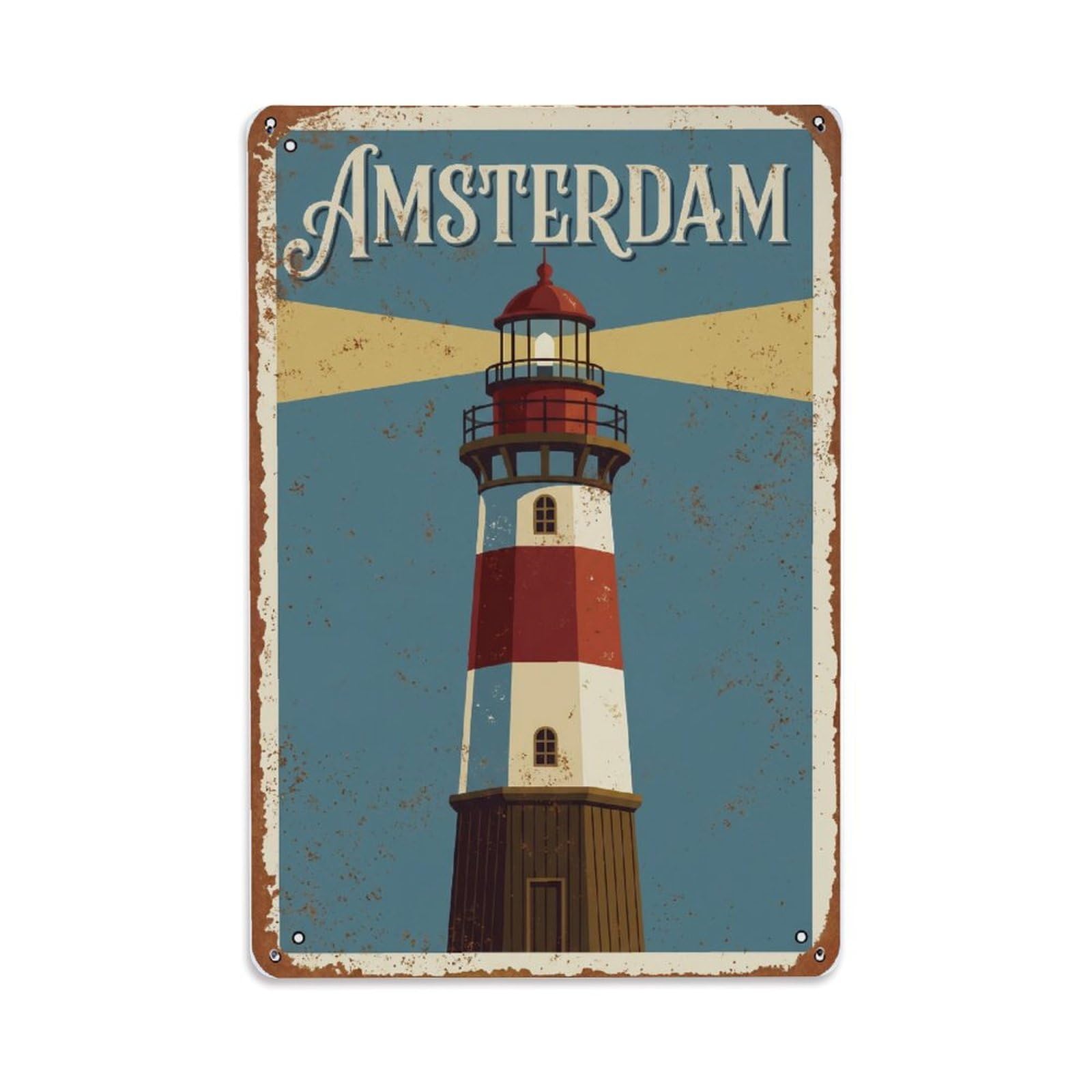 Vintage Travel Lighthouse Netherlands Coastal Metal Tin Sign Plaque Wall Decor for Cafe, Club Bar, Office, Home Garden Metal Poster 8x12Inch
