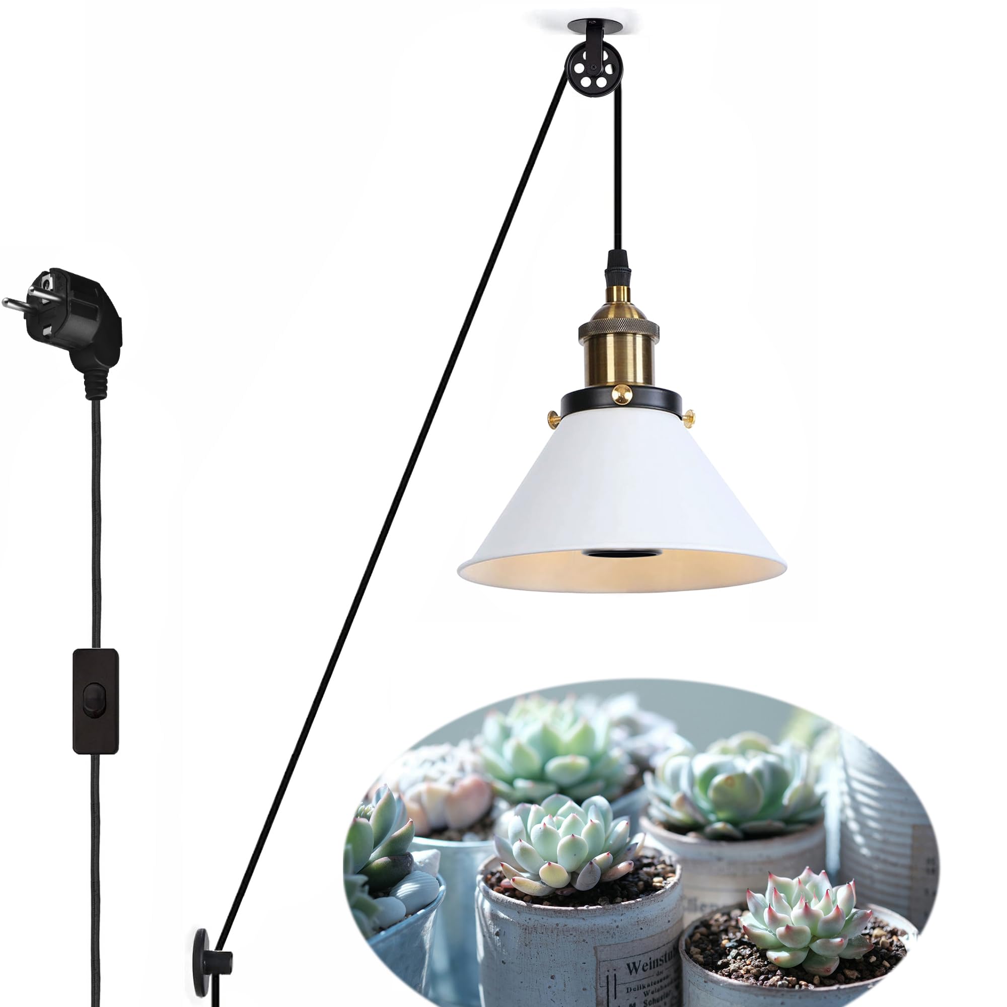 10W LED Pflanzenlampe mit hängendem System,Weiß Vollspektrum Grow Light mit 4,5 m CE-geschaltetem Steckerkabel, E27 Lampenfassung Hängende Leuchte für Gewächshaus Zimmerpflanzen,Weiß
