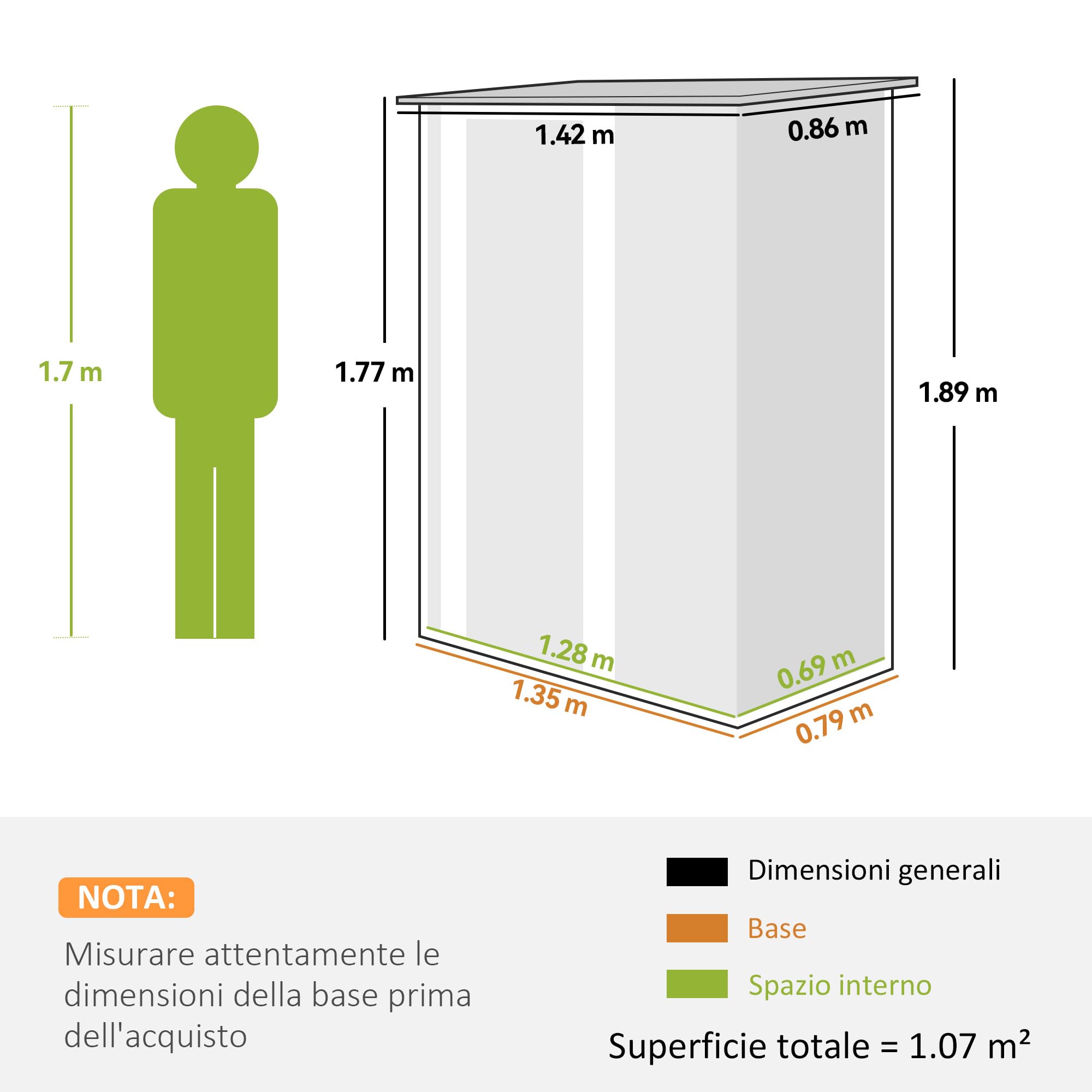 Outsunny Casetta da Giardino 1.07m² Acciaio Zincato Porta Attrezzi 142x86x189 cm Verde Chiaro
