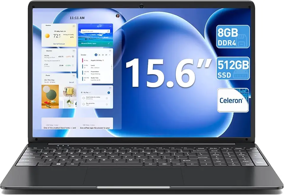 SGIN Laptops Windows 11, laptop de 15,6 polegadas 8 GB DDR3 512 GB SSD com processador I3, webcam, HDMI, USB 3.0, bateria de 7000 mAh, BT4.2, USB 3.2 * 3, WiFi, tipo-C (preto)