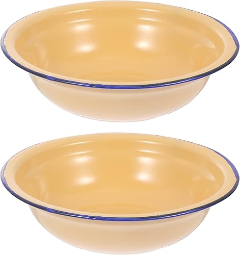Miniatura 2 de Hemoton Vintage Decor - 2 cuencos esmaltados vintage, cuencos de esmalte engrosados, platos de sopa redondos para ensalada, cuenco de sopa para